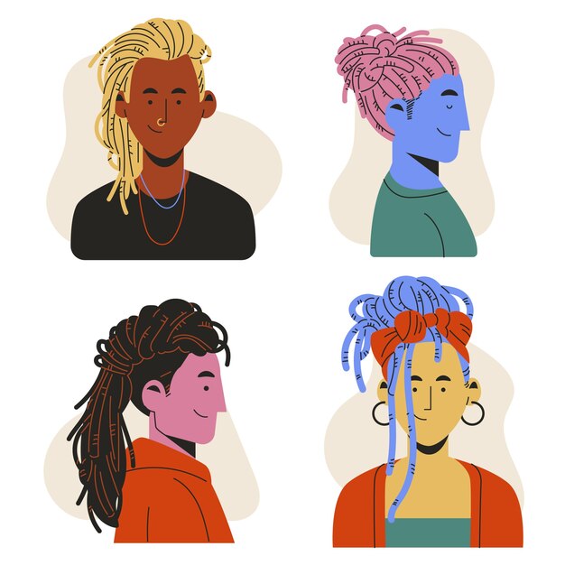 Gente dibujada a mano con ilustración de rastas
