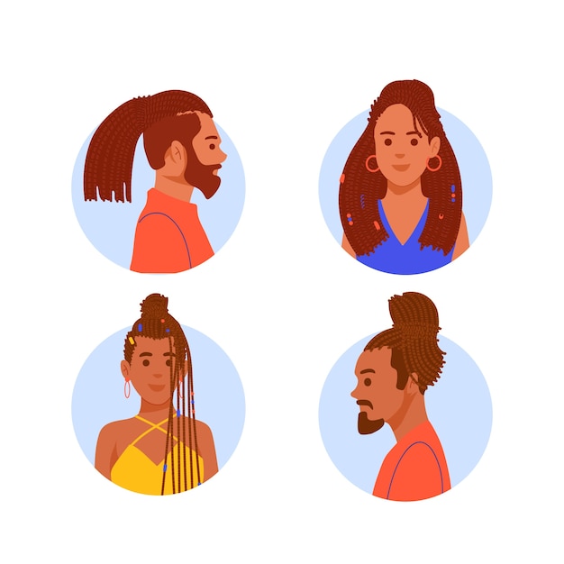 Gente dibujada a mano con ilustración de rastas