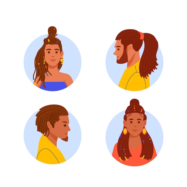 Gente dibujada a mano con ilustración de rastas