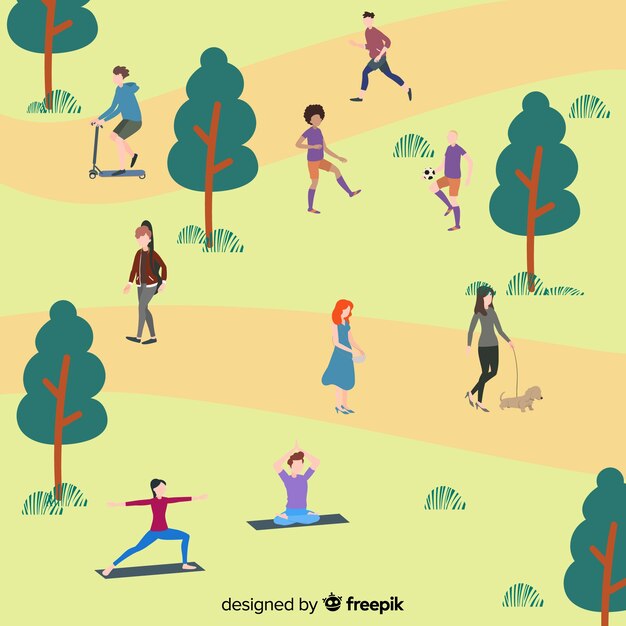 Gente dibujada a mano en el parque