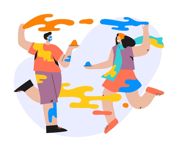 Gente dibujada a mano plana celebrando la ilustración del festival holi