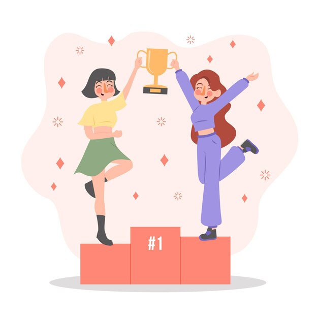 Gente dibujada a mano plana celebrando una ilustración de logro