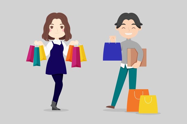 Gente dibujada a mano plana comprando en venta ilustración