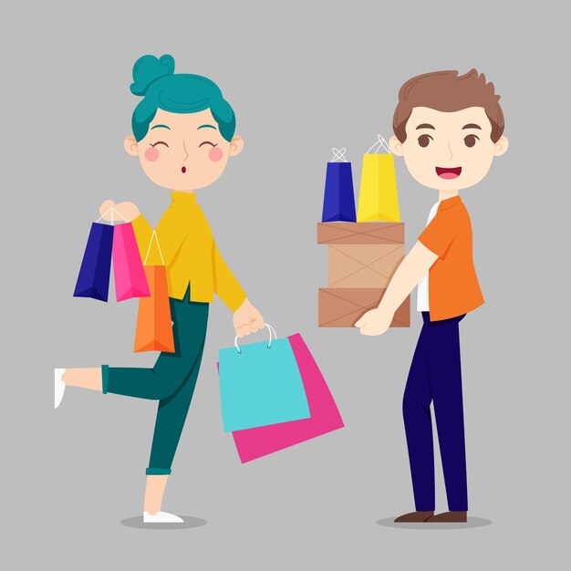 Gente dibujada a mano plana comprando en venta ilustración