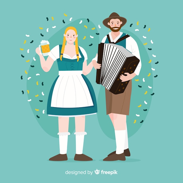 Vector gratuito gente de dibujos animados celebrando el oktoberfest