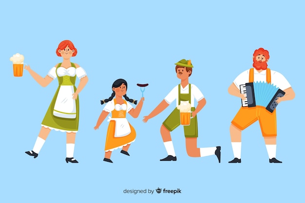 Gente de dibujos animados celebrando el oktoberfest