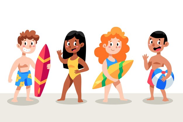 Gente de dibujos animados con colección de ropa de verano