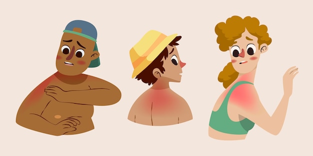 Vector gratuito gente de dibujos animados con una ilustración de quemaduras de sol