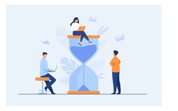 Vector gratuito gente diminuta y enorme vaso de arena