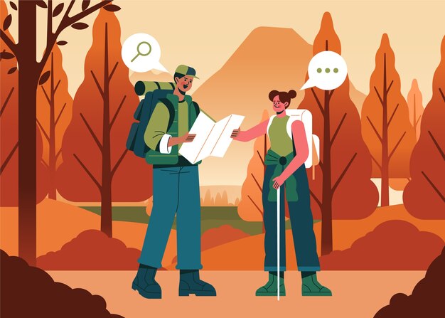 Gente de diseño plano en el bosque ilustrado