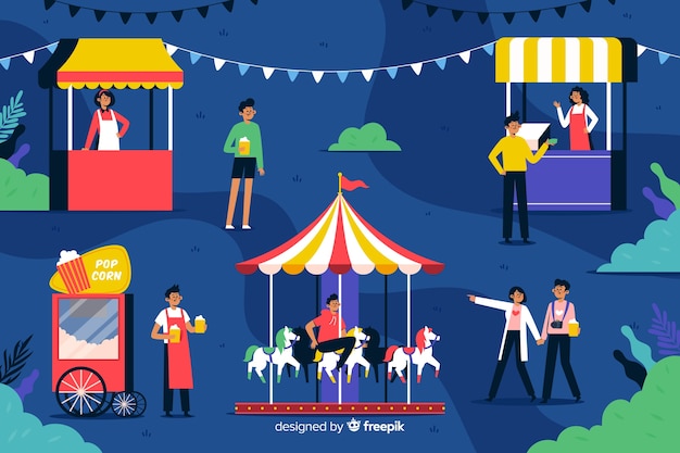 Gente de diseño plano en carnaval nocturno