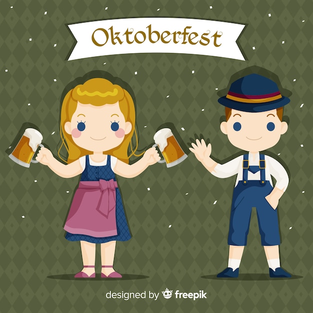 Vector gratuito gente de diseño plano celebrando el oktoberfest