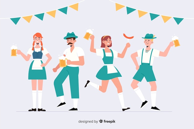 Gente de diseño plano celebrando el oktoberfest