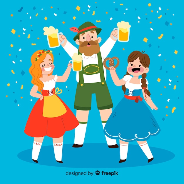 Vector gratuito gente de diseño plano celebrando el oktoberfest