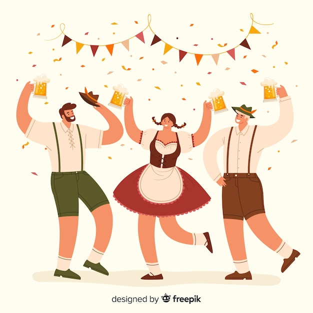 Vector gratuito gente de diseño plano celebrando el oktoberfest