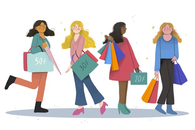 Gente de diseño plano comprando en venta