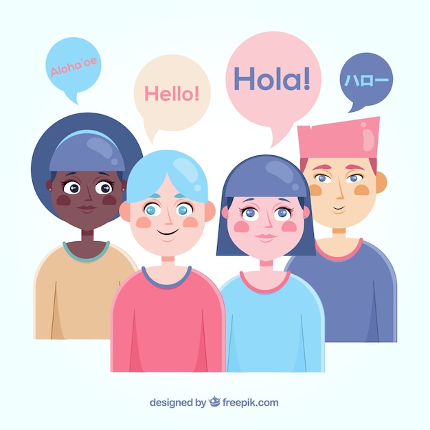 Vector gratuito gente de diseño plano hablando distintos idiomas