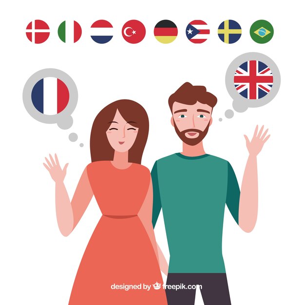 Gente de diseño plano hablando distintos idiomas
