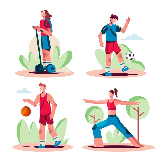 Gente de diseño plano haciendo actividades al aire libre