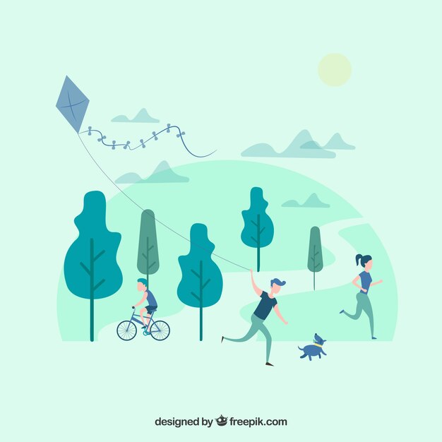 Gente con diseño plano haciendo actividades de ocio al aire libre