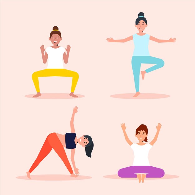 Gente de diseño plano haciendo colección de yoga