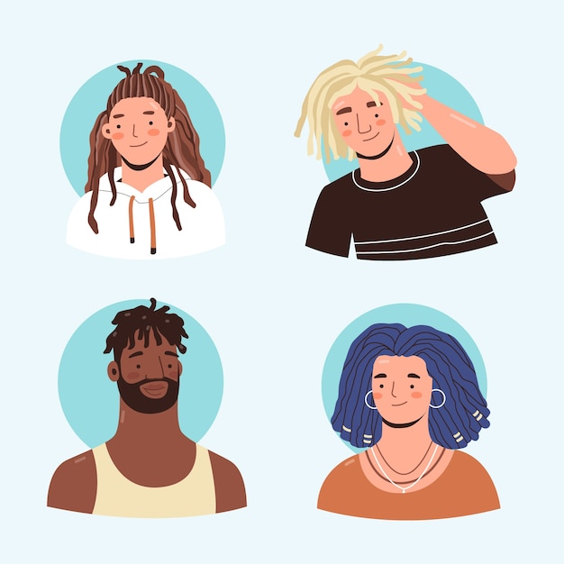 Vector gratuito gente de diseño plano con ilustración de rastas