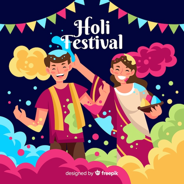 La gente se divierte en el fondo de Holi
