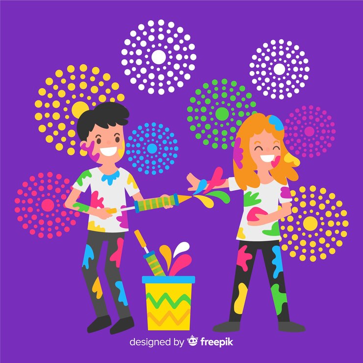 Vector gratuito gente divirtiéndose en el festival holi