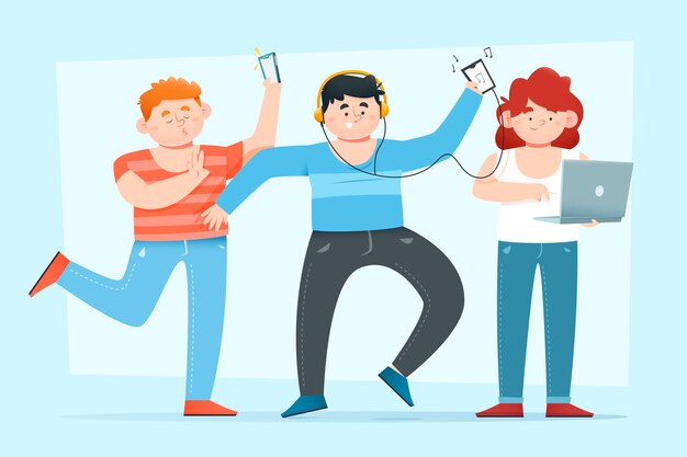 Gente escuchando música con auriculares