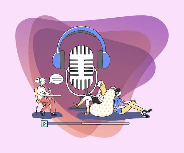Gente escuchando podcast de radio en línea