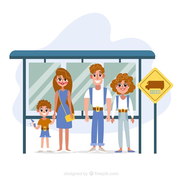 Gente esperando al autobús con diseño plano