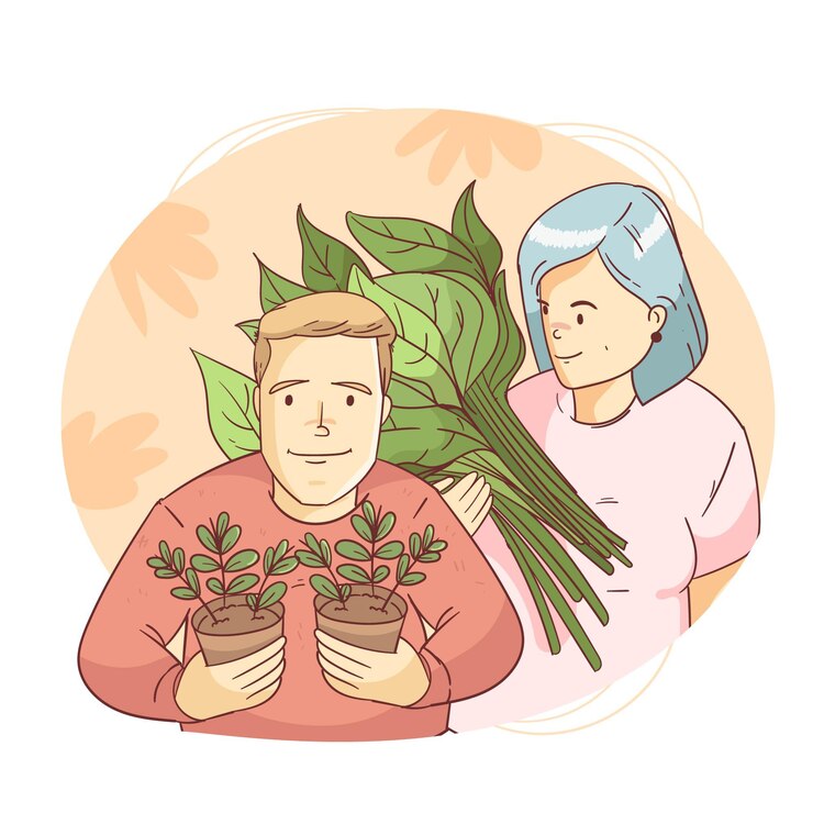 Vector gratuito gente de estilo dibujado a mano cuidando plantas.
