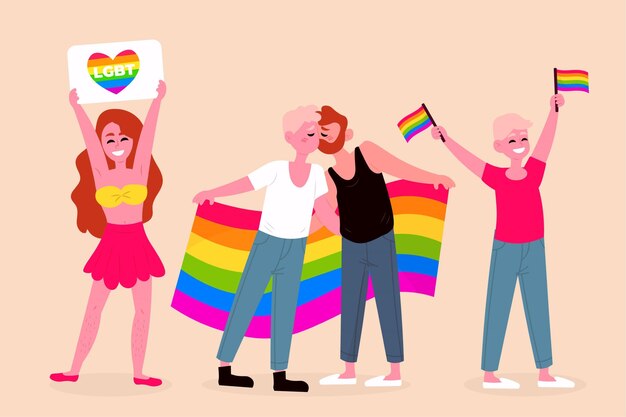 Gente feliz celebrando el día del orgullo juntos