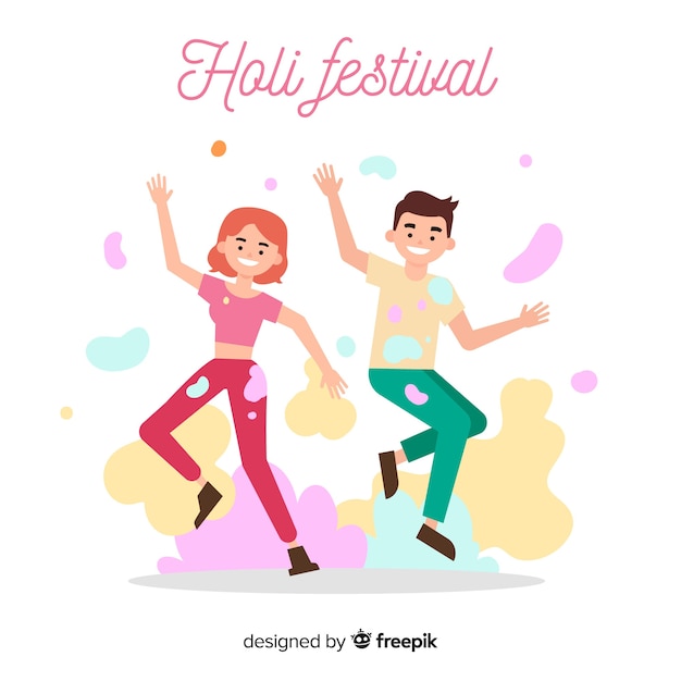 Gente feliz celebrando el festival de Holi