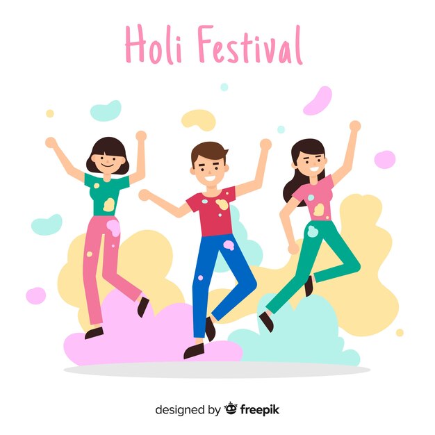 Gente feliz celebrando festival holi