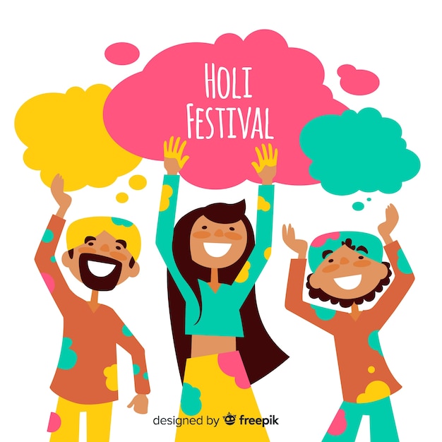 Vector gratuito gente feliz celebrando festival holi
