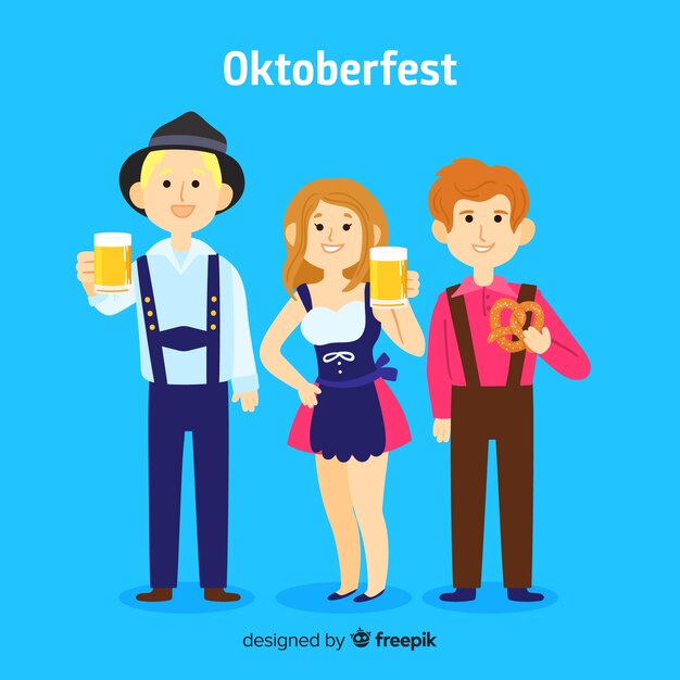 Gente feliz celebrando el oktoberfest con diseño plano