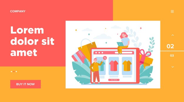 Gente feliz comprando ropa online. Camiseta, porcentaje, plantilla web del cliente