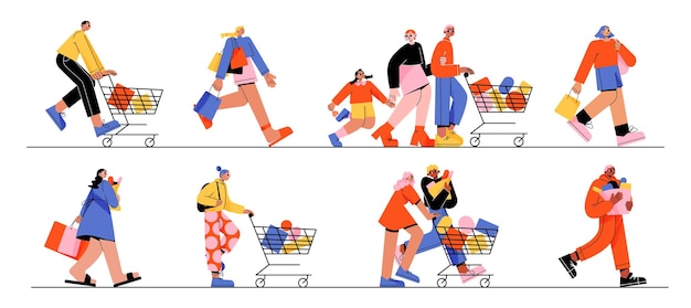 La gente feliz corre a la venta de la tienda el viernes negro.