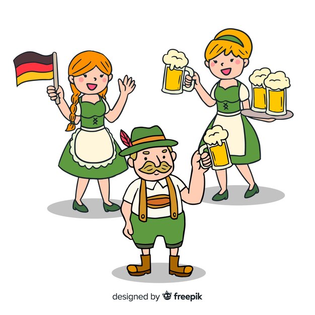 Gente feliz dibujada a mano celebrando el oktoberfest