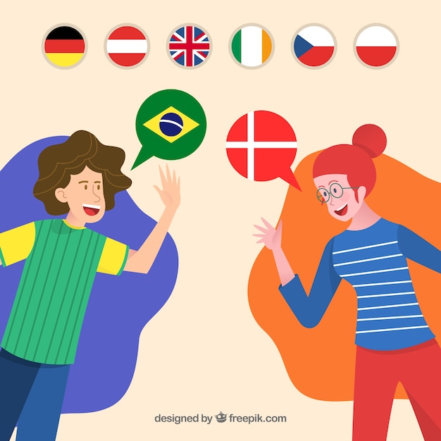 Vector gratuito gente feliz hablando diferentes idiomas