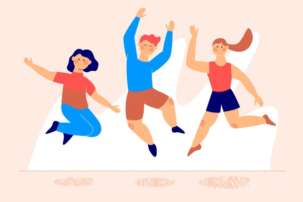Gente feliz saltando evento del día de la juventud