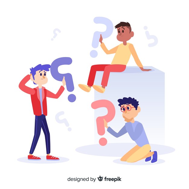 Gente flat sujetando signos de interrogación