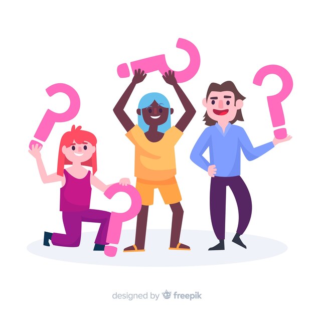 Gente flat sujetando signos de interrogación