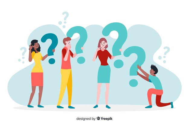 Gente flat sujetando signos de interrogación