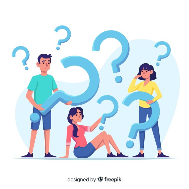 Gente flat sujetando signos de interrogación