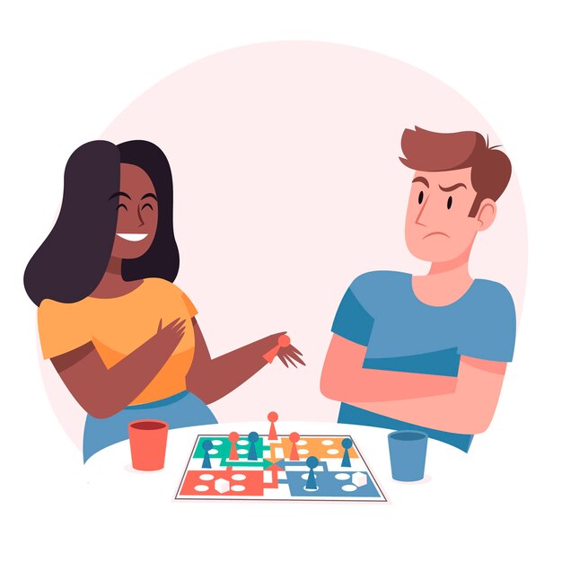 Gente ganando y perdiendo jugando al ludo.