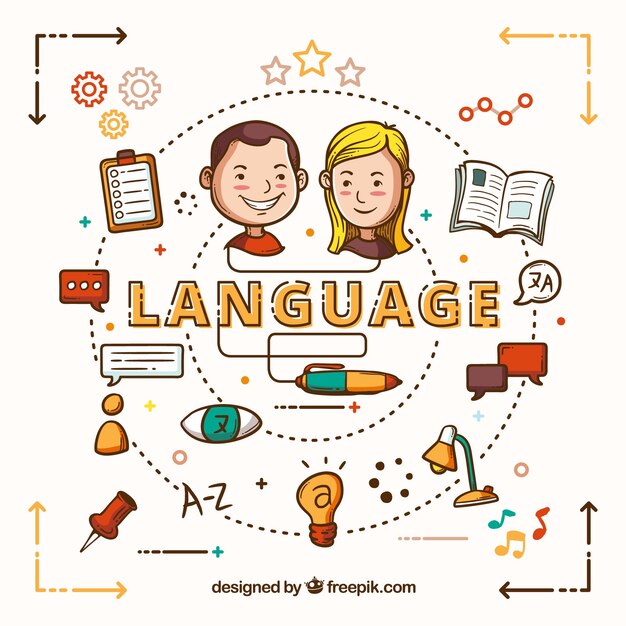 Gente hablando distintos idiomas dibujado a mano