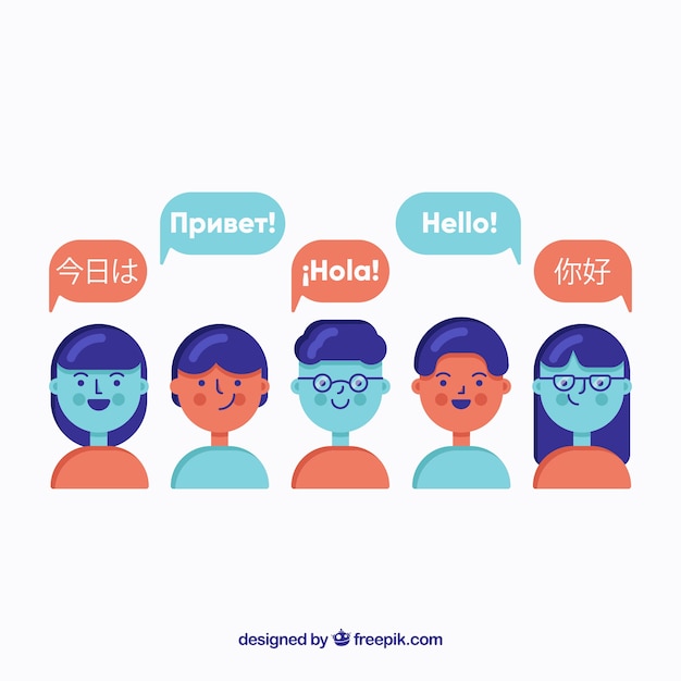 Gente hablando distintos idiomas con diseño plano