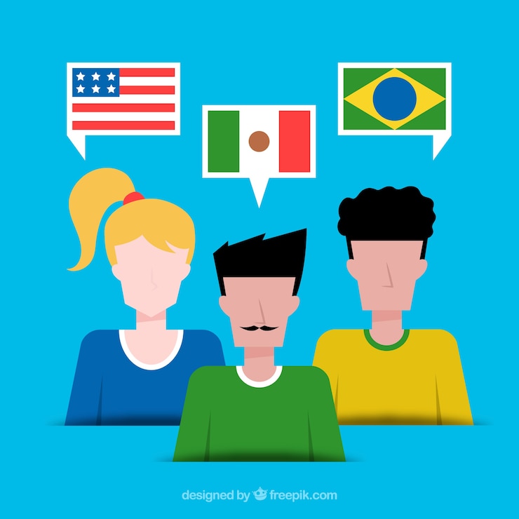 Vector gratuito gente hablando distintos idiomas con diseño plano